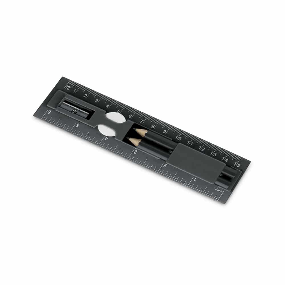 Kit de escrita em PS. Incluso régua de 15 cm, 2 mini lápis, 1 borracha e 1 apontador. Régua: 157 x 42 x 15 mm - Imagem 7