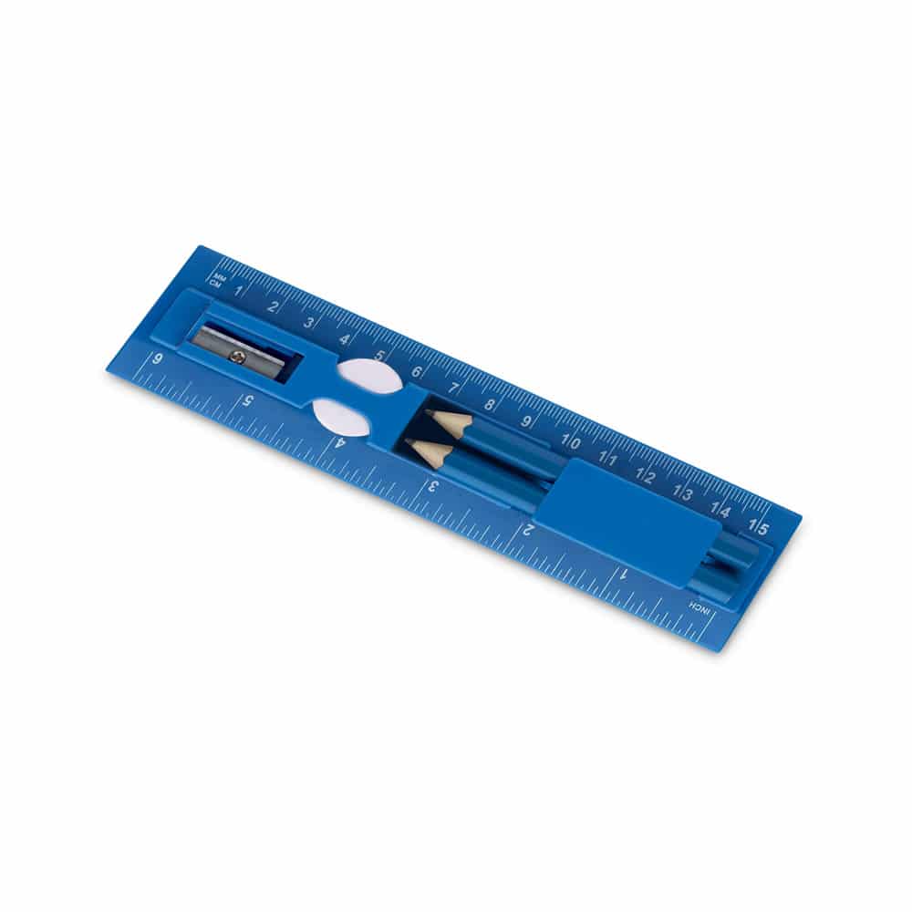 Kit de escrita em PS. Incluso régua de 15 cm, 2 mini lápis, 1 borracha e 1 apontador. Régua: 157 x 42 x 15 mm - Imagem 6