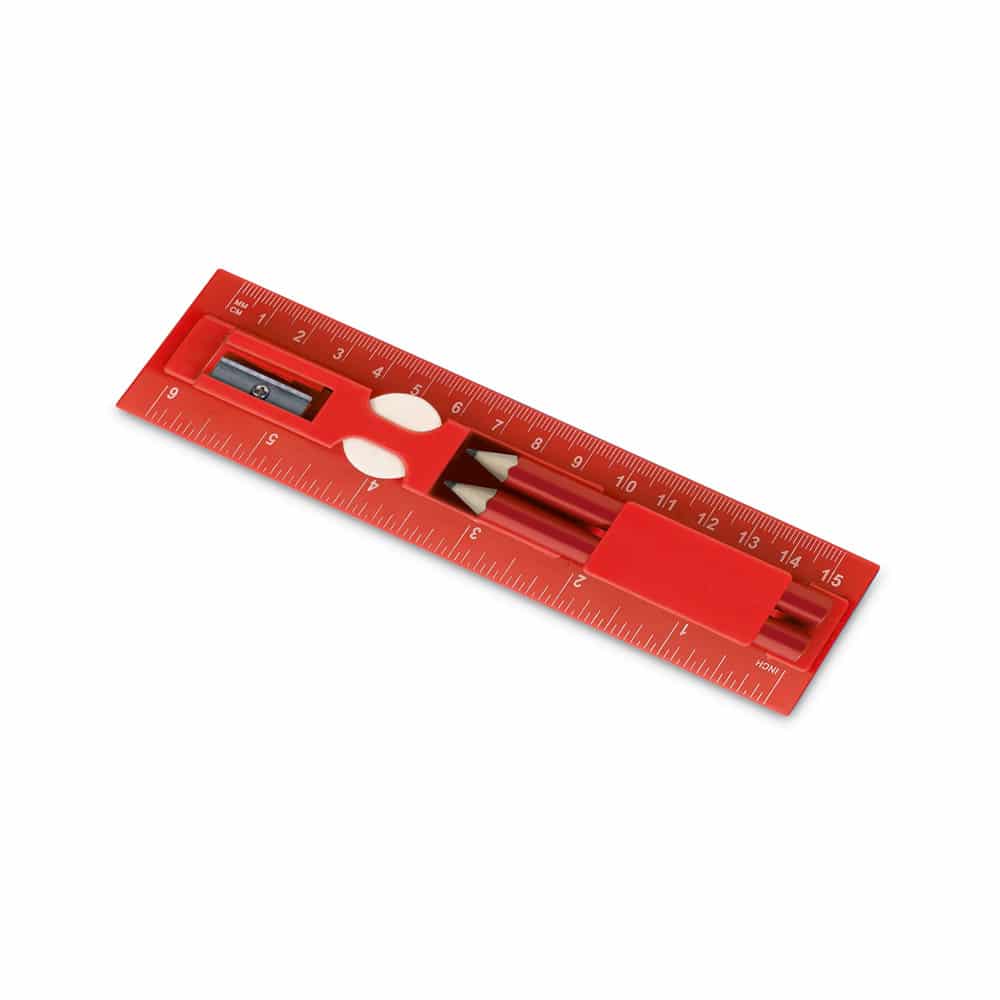 Kit de escrita em PS. Incluso régua de 15 cm, 2 mini lápis, 1 borracha e 1 apontador. Régua: 157 x 42 x 15 mm - Imagem 5