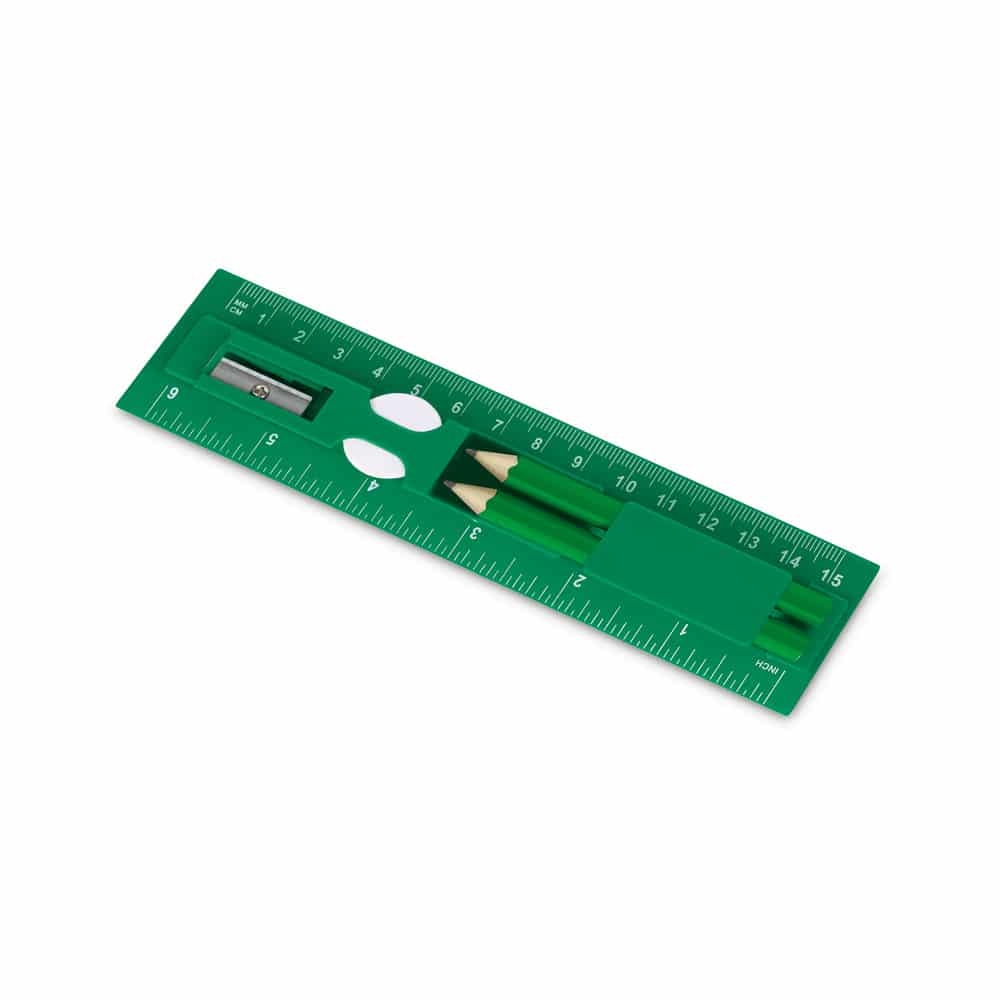 Kit de escrita em PS. Incluso régua de 15 cm, 2 mini lápis, 1 borracha e 1 apontador. Régua: 157 x 42 x 15 mm - Imagem 8