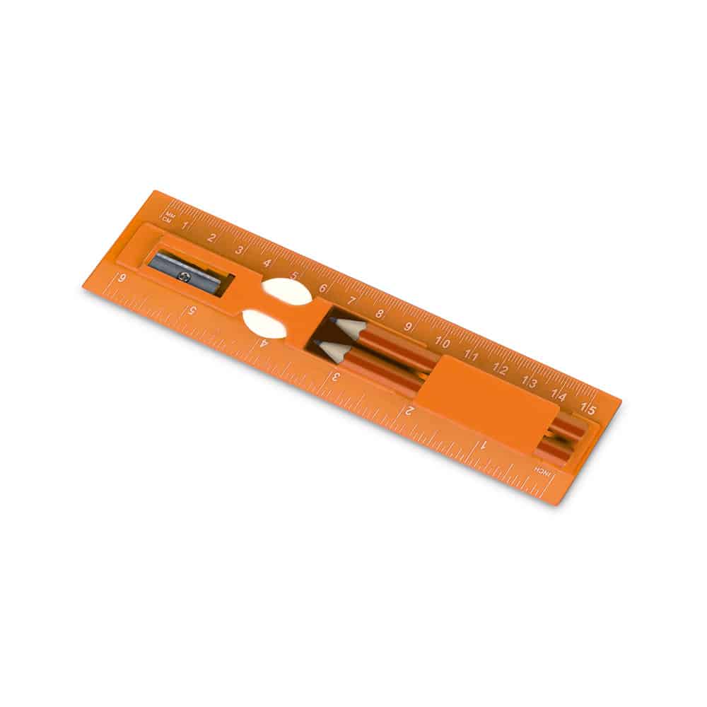 Kit de escrita em PS. Incluso régua de 15 cm, 2 mini lápis, 1 borracha e 1 apontador. Régua: 157 x 42 x 15 mm - Imagem 3