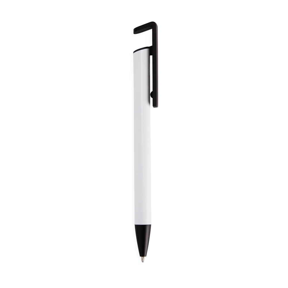 CANETA SEMIMETAL COM SUPORTE SPX-14795-BCO/PRE NA COR BRANCO