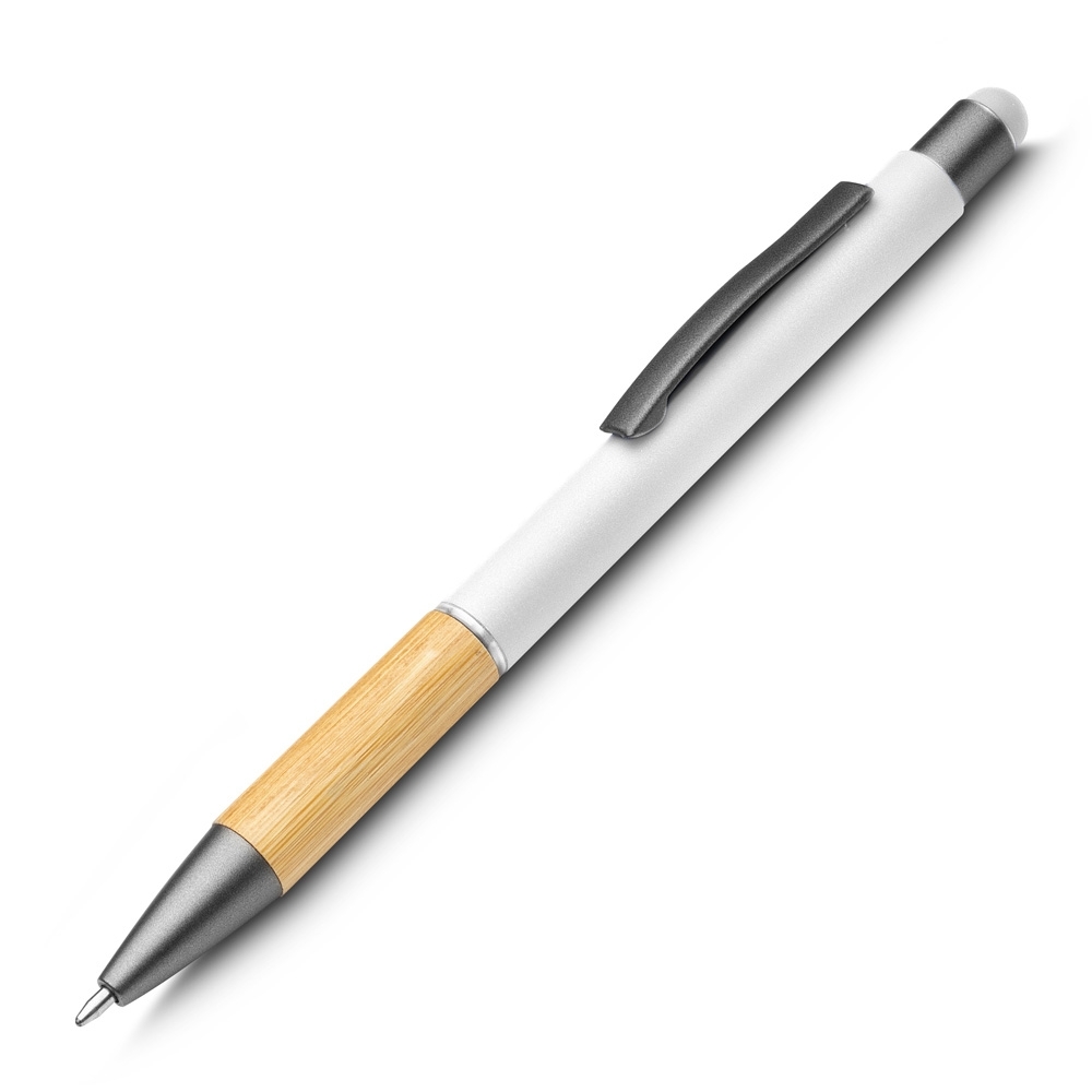 CANETA TOUCH SCREEN ALUMÍNIO E BAMBU SPX-15011-BCO NA COR BRANCO