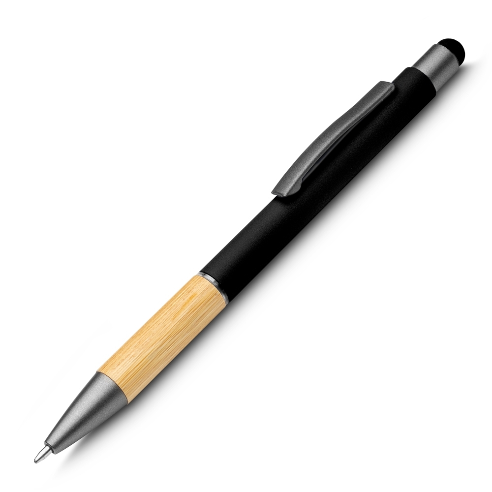 CANETA TOUCH SCREEN ALUMÍNIO E BAMBU SPX-15011-PRE NA COR PRETO