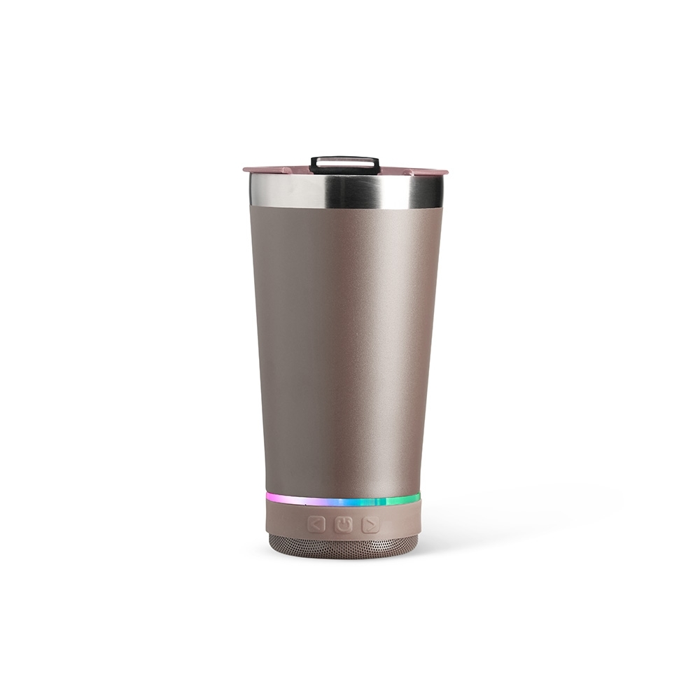COPO TÉRMICO 400ML COM CAIXA DE SOM SPX-18749B-MAR NA COR MARROM