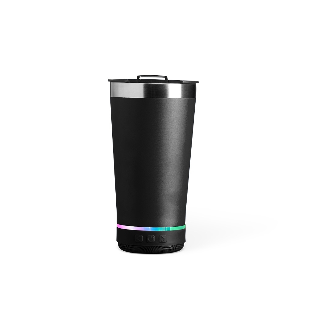 COPO TÉRMICO 400ML C/ CAIXA DE SOM SPX-18749-PRE NA COR PRETO