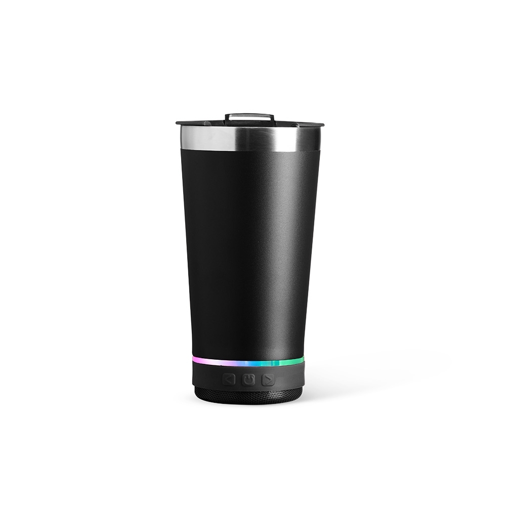 COPO TÉRMICO 400ML COM CAIXA DE SOM SPX-18749B-PRE NA COR PRETO